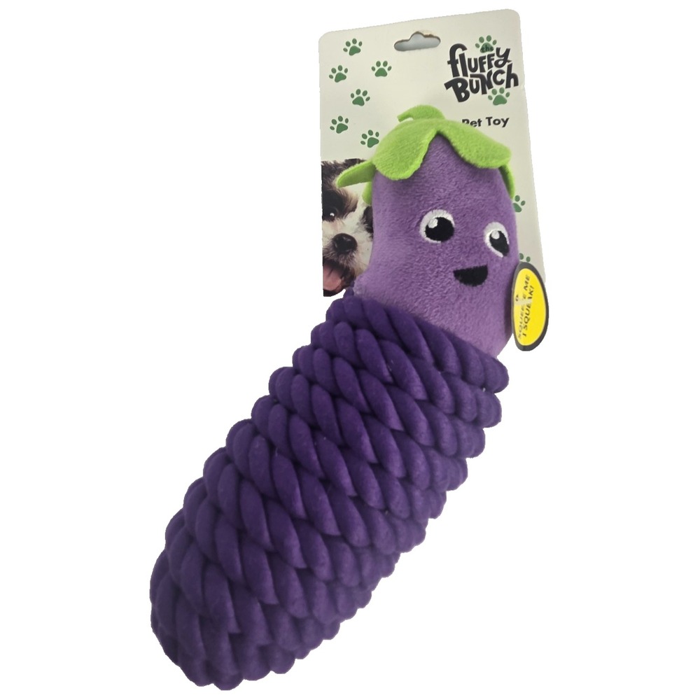 The Fluffy Bunch Eggplant Dog Toy Purple Plush Squeaky 9.5 Inch New NWT Toy